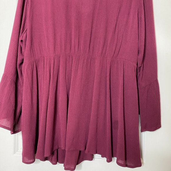 Torrid Burgundy Boho Peasant Top Plus Size 2X Bell Sleeve Crochet Lace Up Blouse - Picture 9 of 9